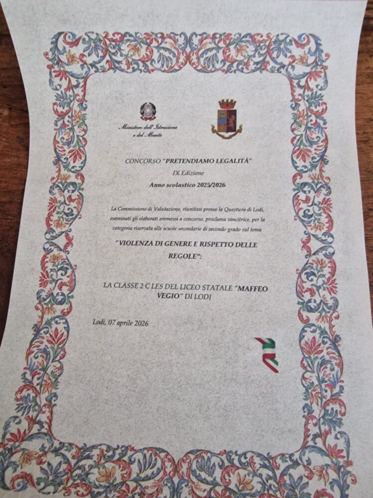 La 2C del Liceo Maffeo Vegio premiata per il concorso “PretenDiamo Legalità”